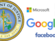 DOJ logo antitrust with AAPL GOOG MSFT FB