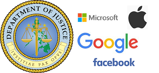 DOJ logo antitrust with AAPL GOOG MSFT FB