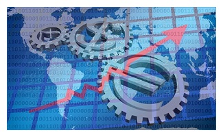 world map with currencies and up arrow - FI